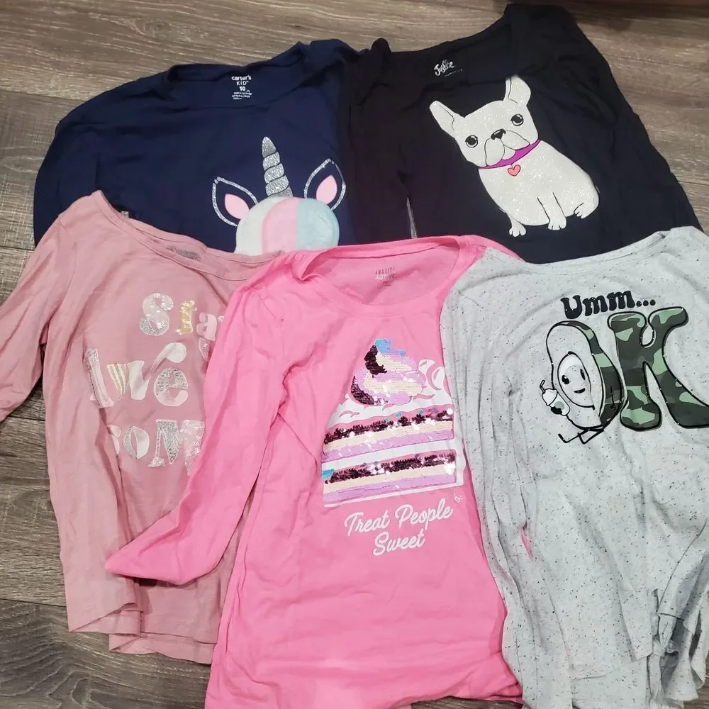 Girls Long Sleeve Shirts Size 10 Long Sleeve Tees 5 Pieces